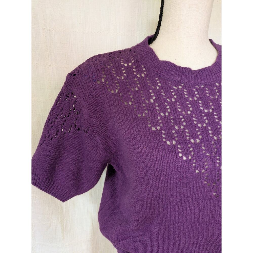 Vintage Silk Blend Short Sleeve Decorative Knit Sweater